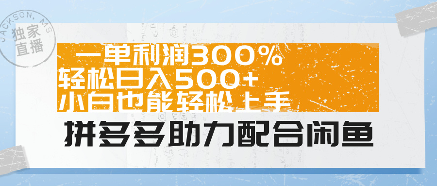 拼多多助力配合闲鱼 一单利润300% 轻松日入500+ 小白也能轻松上手！-疯来资源