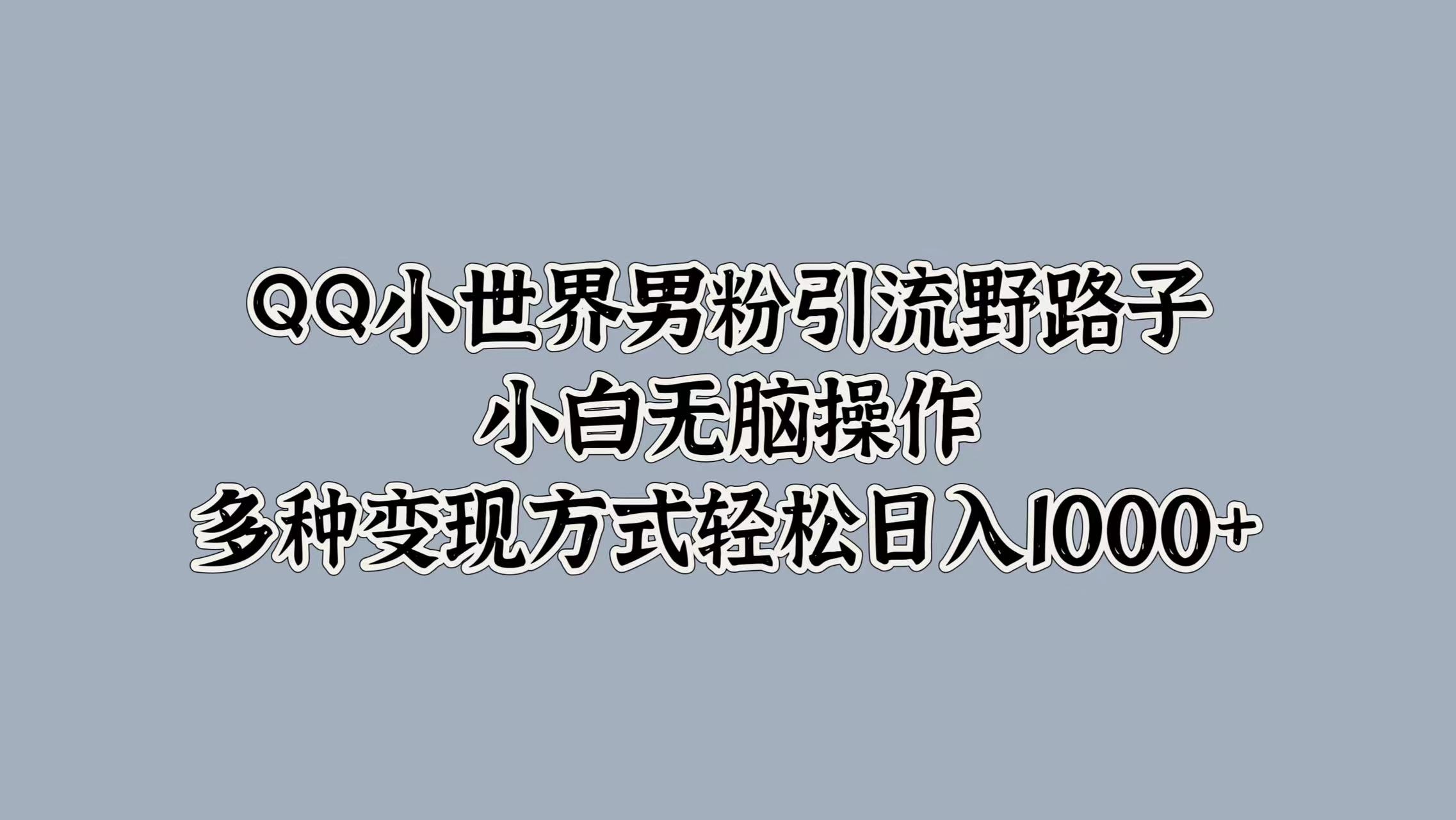 QQ小世界男粉引流野路子，小白无脑操作，多种变现方式轻松日入1000+-疯来资源