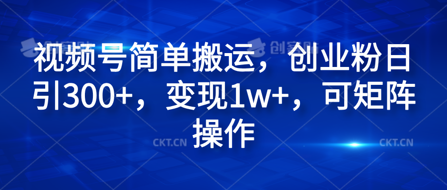 视频号简单搬运，创业粉日引300+，变现1w+，可矩阵操作-疯来资源