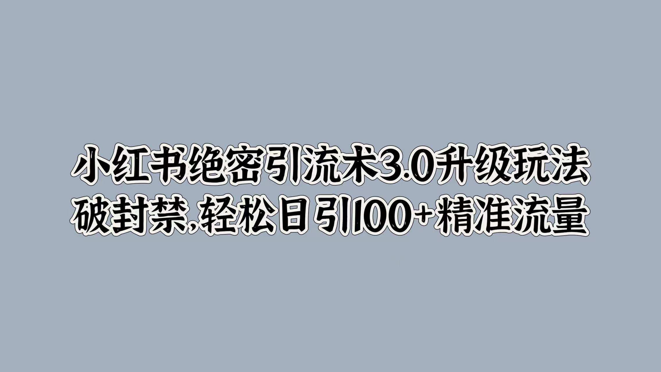 小红书绝密引流术3.0升级玩法，破封禁，轻松日引100+精准流量-疯来资源