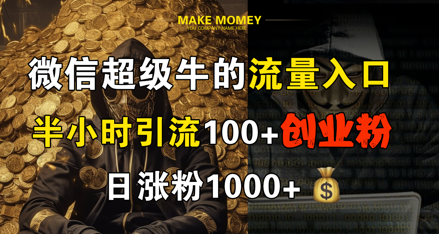 微信超级牛的流量入口，半小时引流100+创业粉，日涨粉1000+-疯来资源