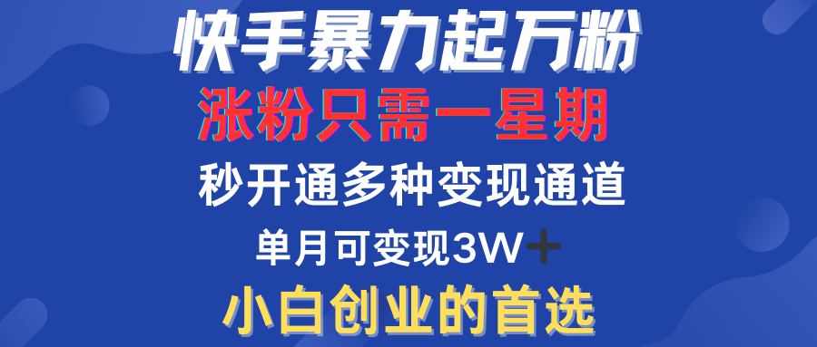 快手暴力起万粉，涨粉只需一星期！多种变现模式-疯来资源