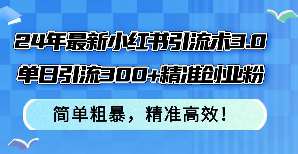 24年最新小红书引流术3.0，单日引流300+精准创业粉，简单粗暴，精准高效！-疯来资源
