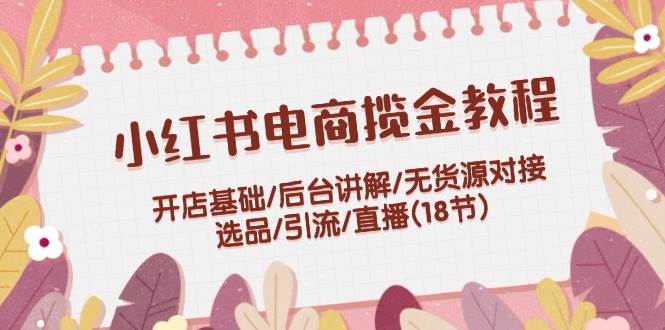 小红书电商揽金教程：开店基础/后台讲解/无货源对接/选品/引流/直播(18节)-疯来资源
