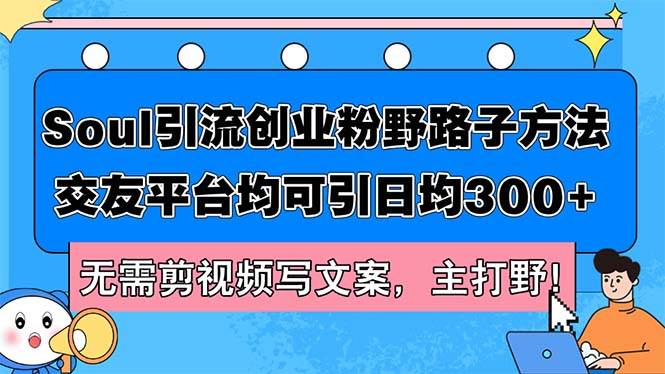 Soul引流创业粉野路子方法，交友平台均可引日均300+，无需剪视频写文案…-疯来资源