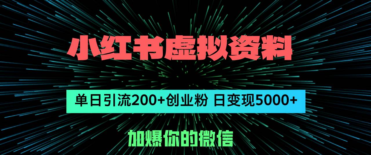 小红书虚拟资料日引流200+创业粉，单日变现5000+-疯来资源