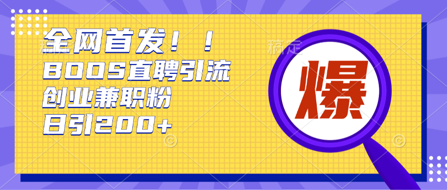 全网首发!BOOS直聘引流创业兼职粉，单号日引200+-疯来资源