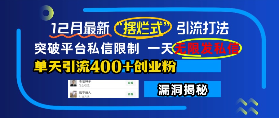 12月最新“摆烂式”引流打法，突破平台私信限制，一天无限发私信，单天引流400+创业粉！-疯来资源