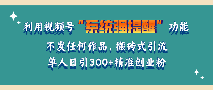 利用视频号“系统强提醒”功能，引流精准创业粉，无需发布任何作品，单人日引流300+精准创业粉-疯来资源