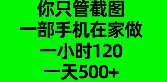 你只管截图，一部手机在家做，一小时120，一天500+-疯来资源