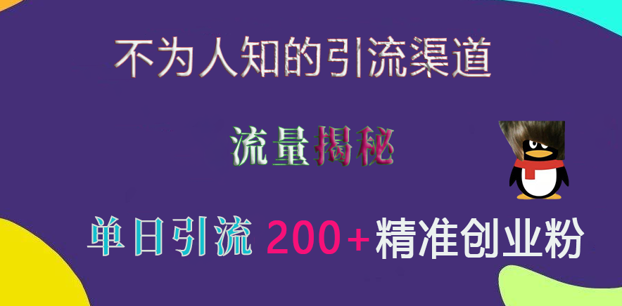 不为人知的引流渠道，流量揭秘，实测单日引流200+精准创业粉-疯来资源