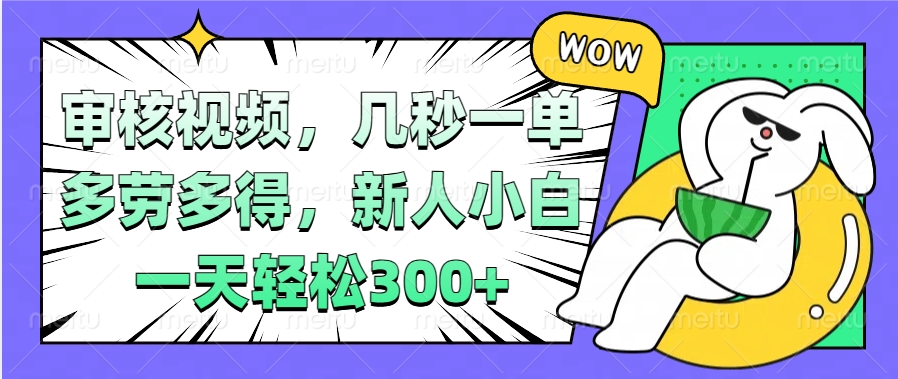 视频审核项目，几秒一单，多劳多得，新人小白一天轻松300+-疯来资源