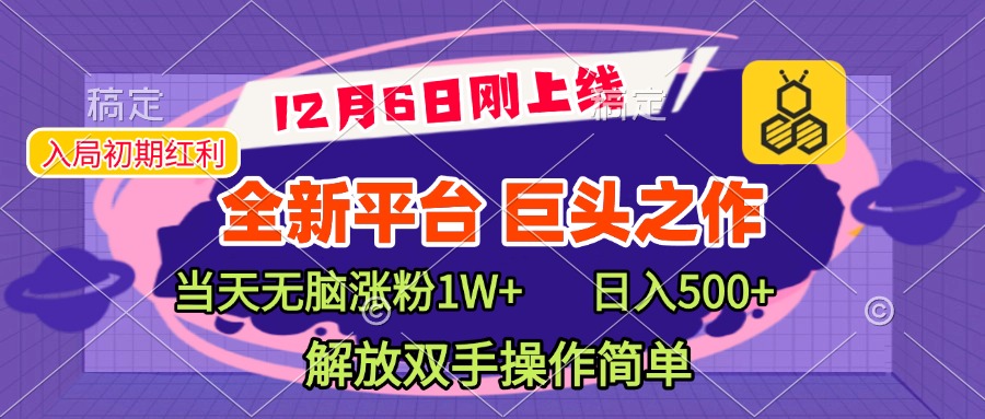 全新引流平台，巨头之作，当天无脑涨粉1W+，日入现500+，解放双手操作简单-疯来资源