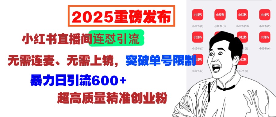 2025重磅发布：小红书直播间连怼引流，无需连麦、无需上镜，突破单号限制，暴力日引流600+超高质量精准创业粉-疯来资源