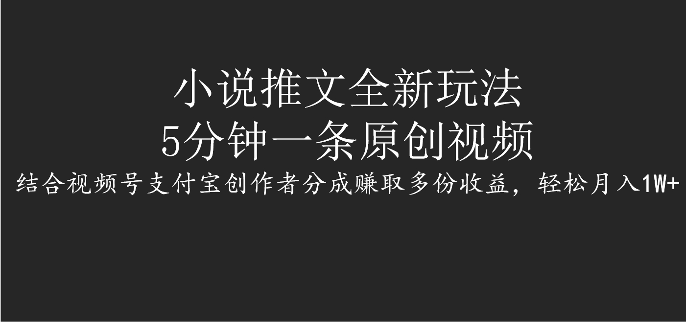 小说推文全新玩法，5分钟一条原创视频，结合视频号支付宝创作者分成赚取多份收益，轻松月入1W+-疯来资源