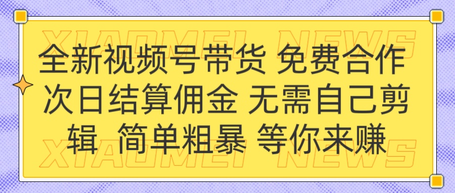 全新视频号 免费合作 佣金次日结算 无需自己剪辑-疯来资源