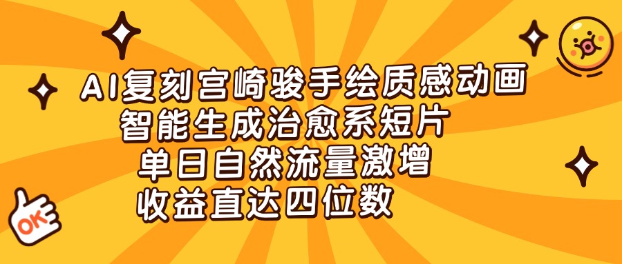 AI复刻宫崎骏手绘质感动画，智能生成治愈系短片，单日自然流量激增，收益直达四位数-疯来资源