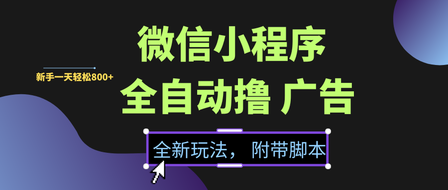 微信小程序挂机撸广告，全新玩法，新手一天轻松800+【附带脚本】-疯来资源