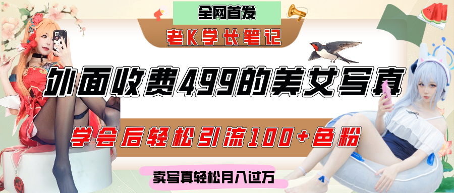 外面收费499的美女写真制作技术，学会后轻松引流色粉变现，日引100+色粉，轻松月入过万-疯来资源