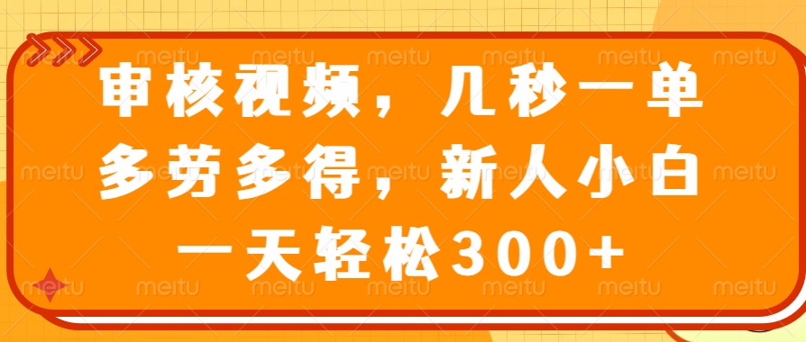视频审核员，几秒一单，多劳多得，新人小白一天轻松300+-疯来资源